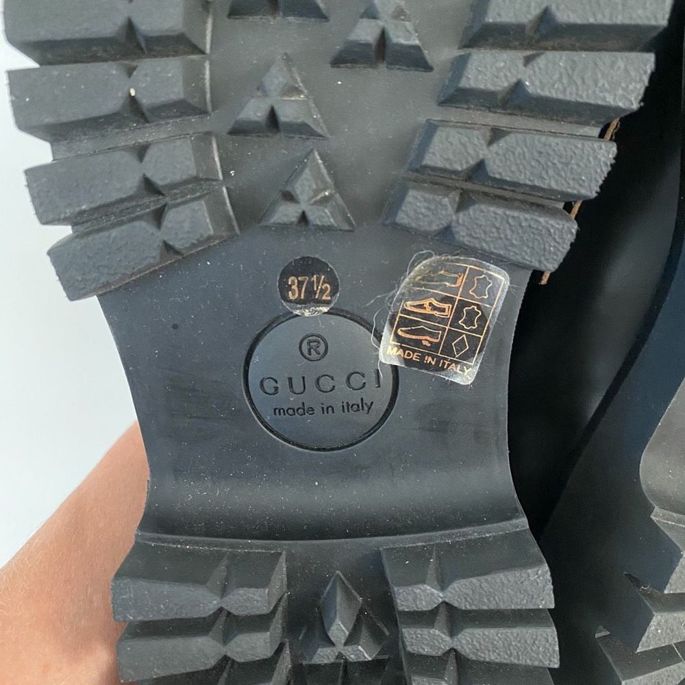 Gucci Loafers Lug Sole Chunky Black Leather Horsebit Size 37.5, 7.5 - Picture 9 of 14
